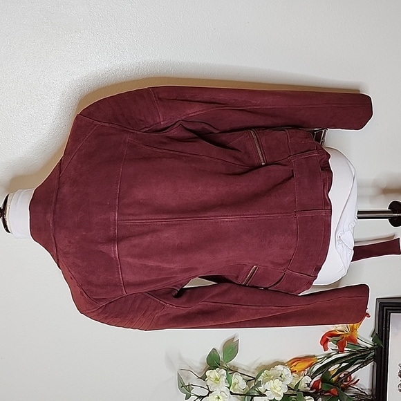 LaMarque Laetica Burgundy Leather Suede Moto Biker Jacket Luxury Celeb Style - Picture 7 of 14
